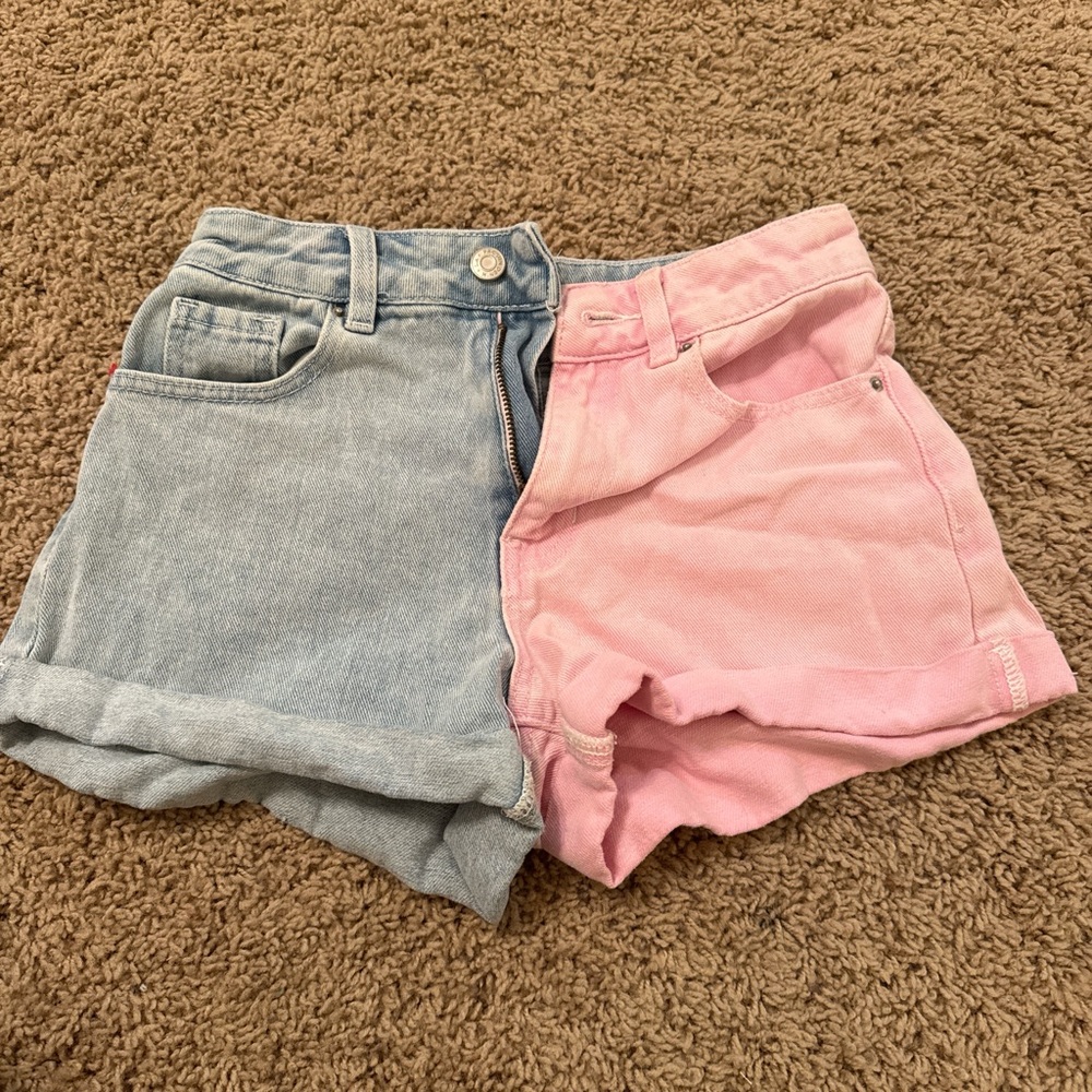 Pacsun Two-Tone Pink and Blue Women's Denim Shorts